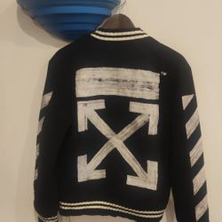 Off-White Virgil Abloh "Seeing Things" Diagonal Brushed Varsity Jacket