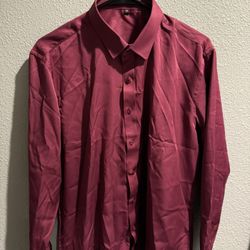 Burgundy Red Mens Dress Shirt Button Up