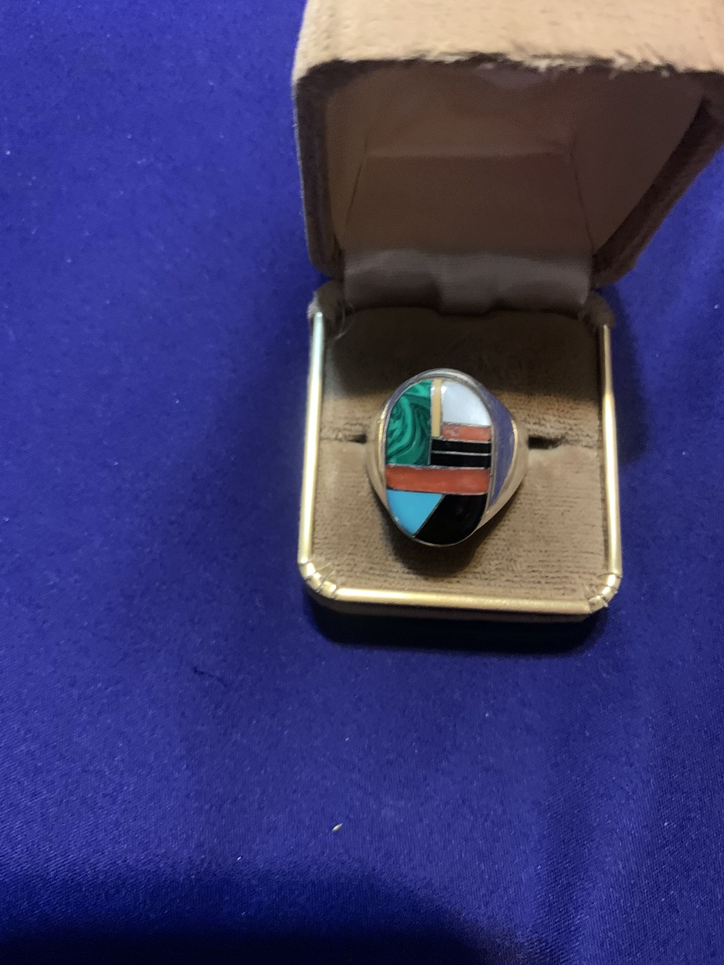 Zuni inlaid turquoise ring