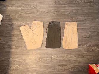 x3 James Perse Mixed Media Pant Womens Sz 1 Beige & Green Drawstring Pockets