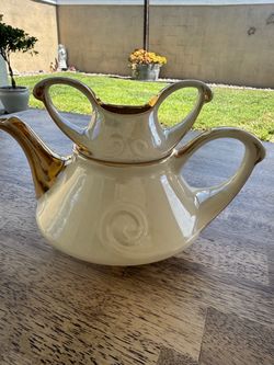 Vintage Ceramic Teapot with Gold Trim