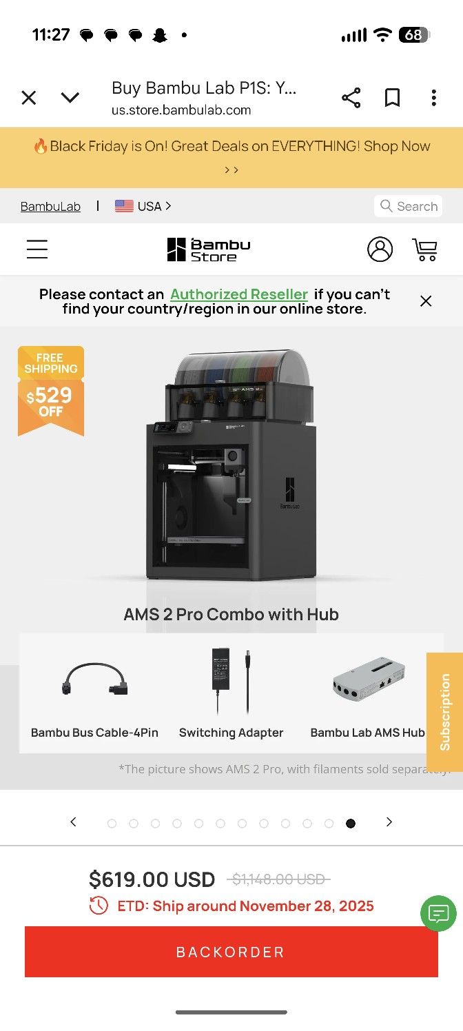 Bambu Lab P1S - AMS 2 Pro Combo w/Hub