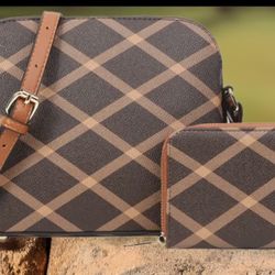 Brown Diamond Print Crossbody W/wallet 