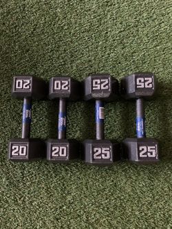 DUMBBELL SET: (2) 20LB, (2) 25LB NEW WORKOUT GYM EQUIPMENT