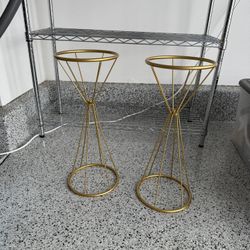 Set Of 2 Gold Geometric Metal Flower Stands