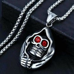 Mens Biker Skull Pendant Necklace Men Stainless Steel Chain Punk Gothic USA 