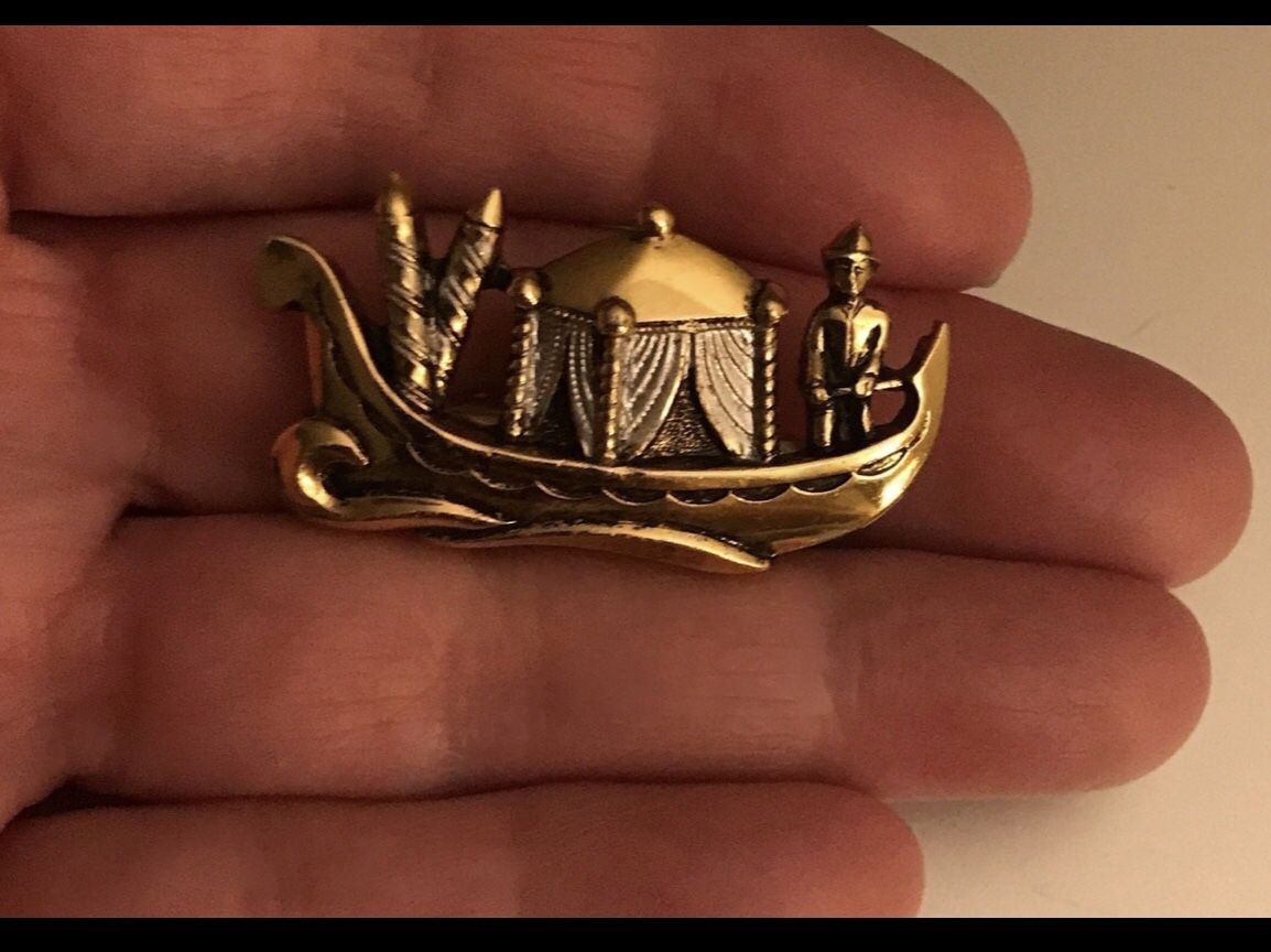 Vintage Signed Germany Asian Oriental Tent Boat Brooch