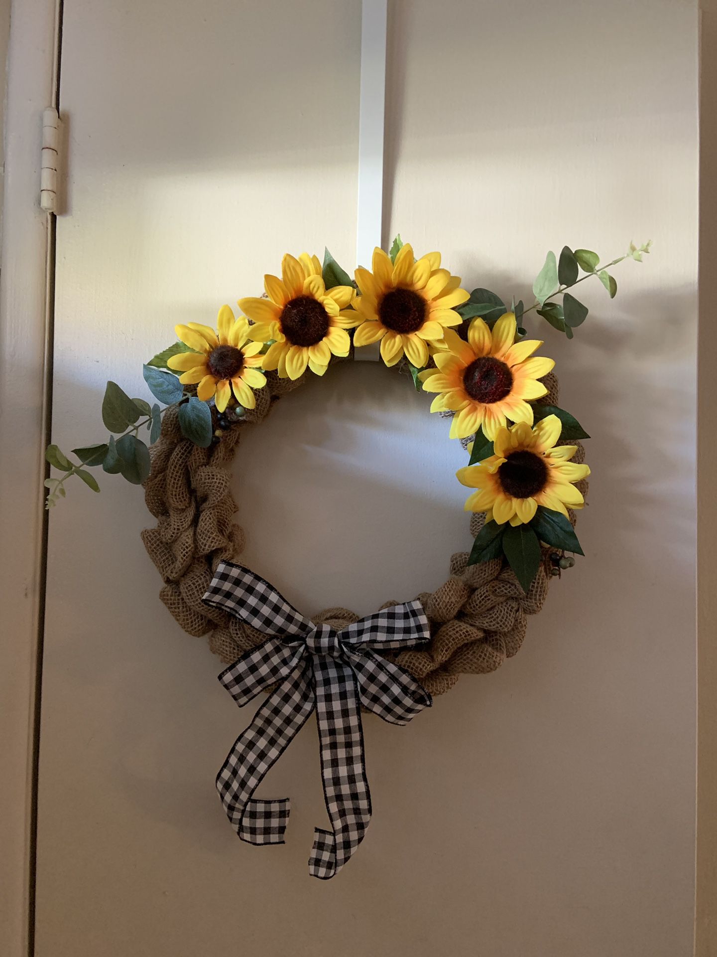 Fall country burlap wreath with sunflowers