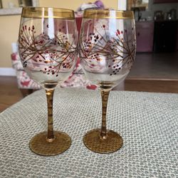 Spring Wine Glasses Painted set of 2 Pier One Harvest Berry