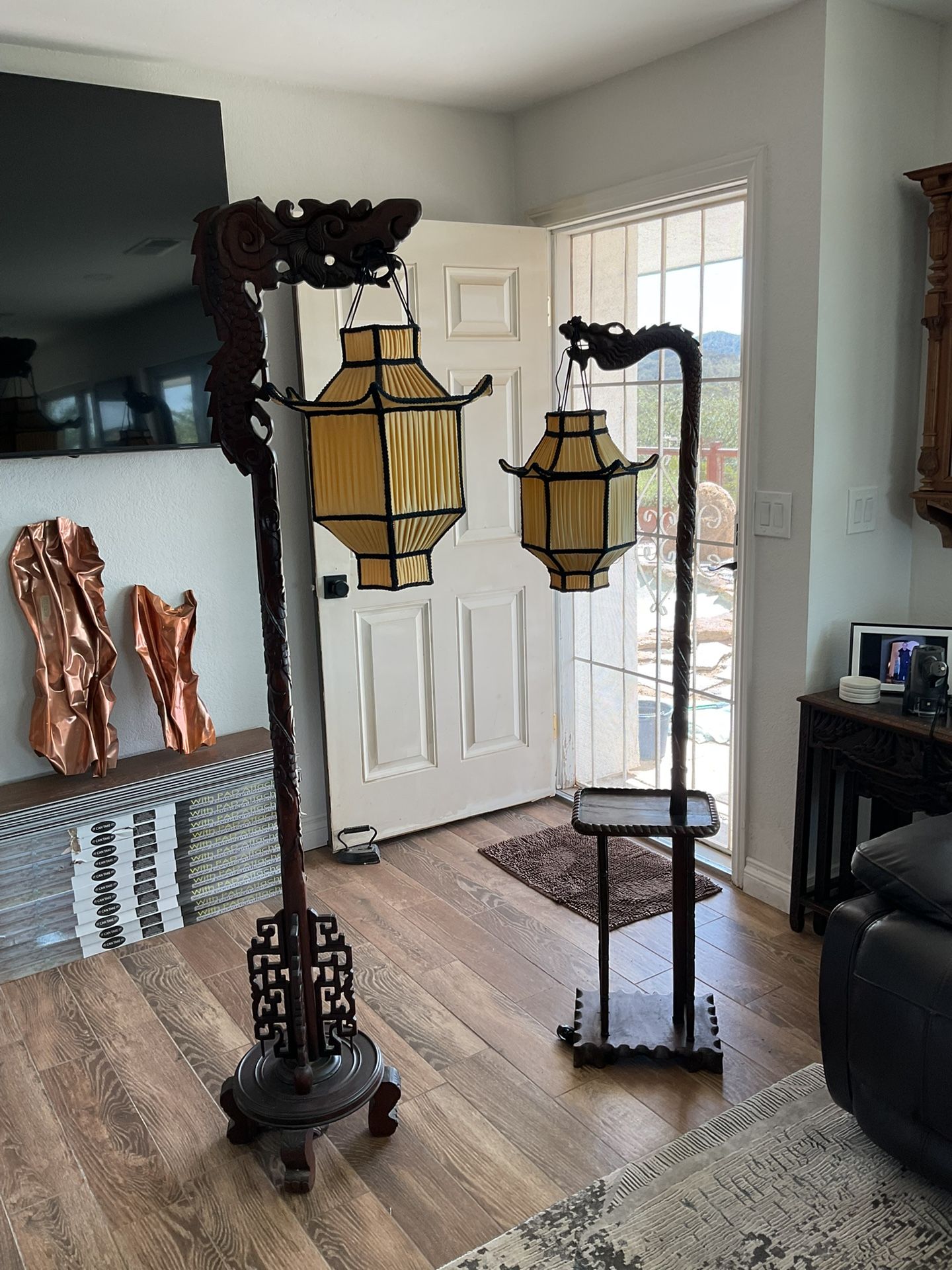 Two 1920’s Antique Chinese Floor Lamps With Original Shades