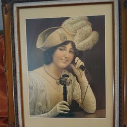 Framed Victorian Lady On Phone 