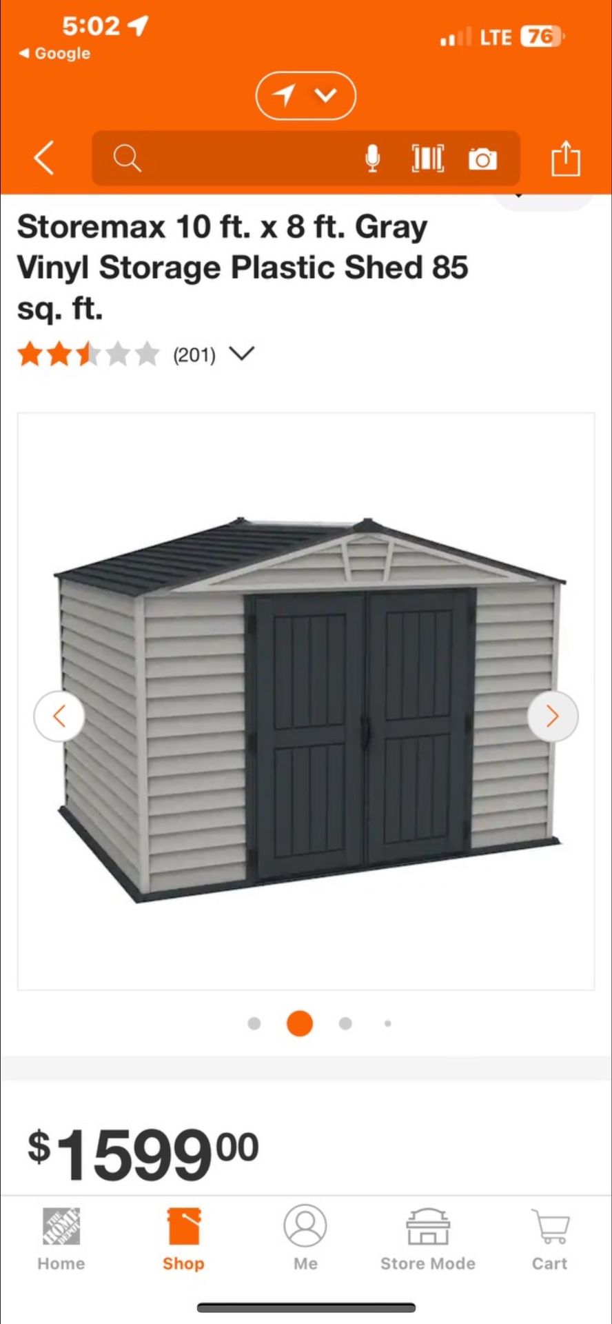 Storage Shed Plastic  10x8ft New Out Box