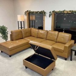 Carmel Leather Sectional Couch And Ottoman