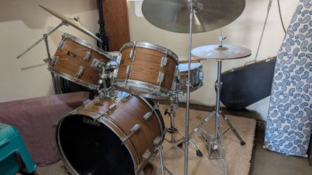 Vintage Pearl Drum Kit with Ludwig Bass Drum, Walnut Finish, Cymbals and Hardware Included