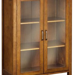 NEW IN BOX Teamson Home Avery Wooden Freestanding  Cabinet with 2 Adjustable Shelves, 2 Glass Paneled Doors, Antique Brass Knobs,