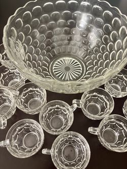 Vintage Thumbprint Punch Bowl Set with 11 Cups