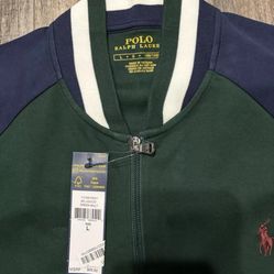 Polo Ralph Lauren Zip Up Baseball Track Bomber Jacket Green Navy 