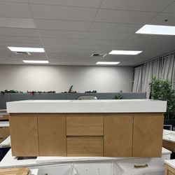 60” Bathroom Vanity In Wood Color Wall Mounted 