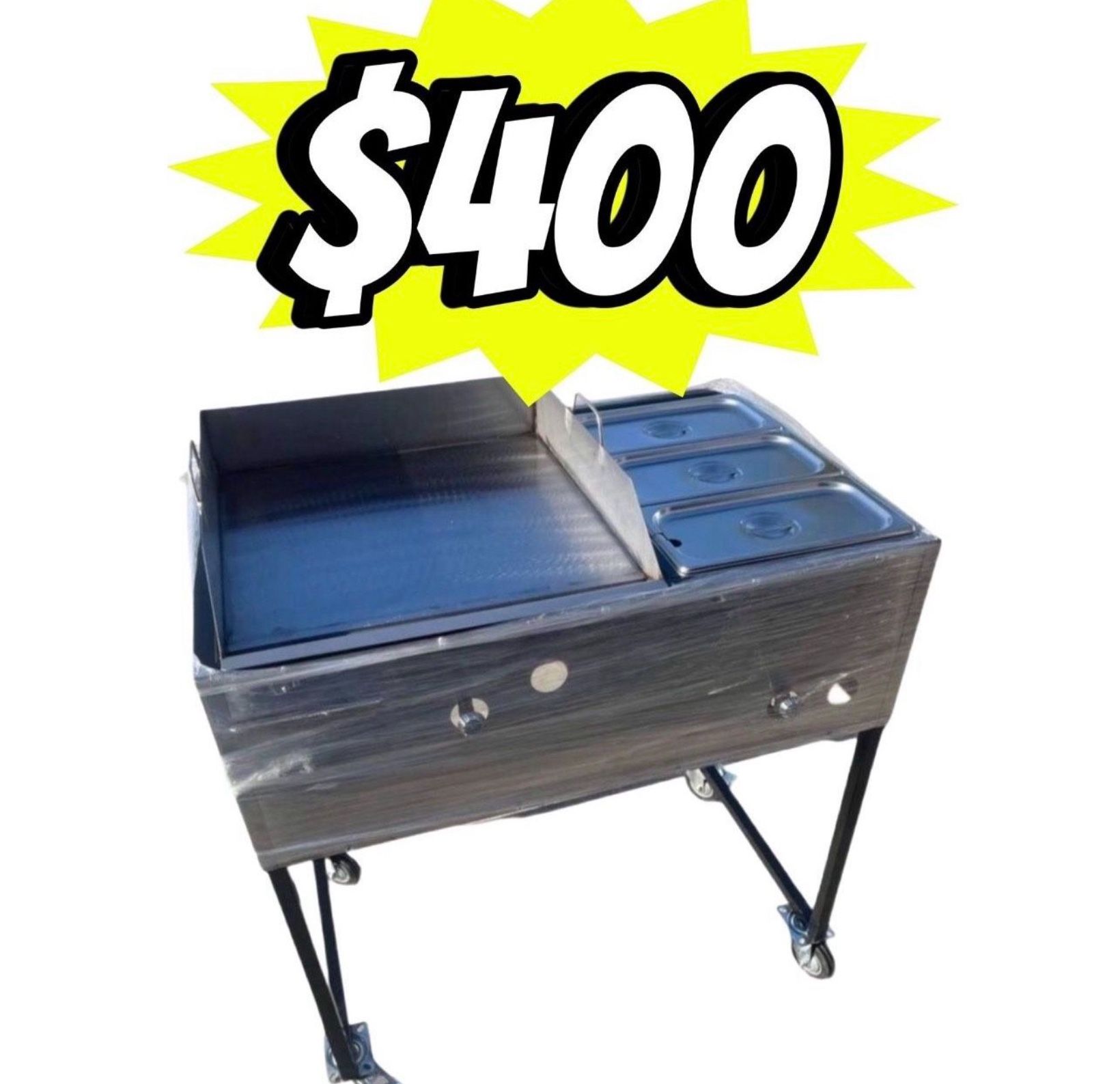 20"x20" Griddle With 3 Food Warming Compartments Includes Hose With Regulator