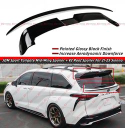 21-26 Toyota Sienna Gloss Black Trunk Mid Wing + V2 Rear Roof Spoiler