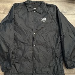 VANS Windbreaker Jacket Men's XL Button Snap Closure Logo Pockets Casual Skate