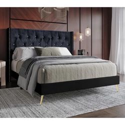 King Size Black Velvet Bed Frame 