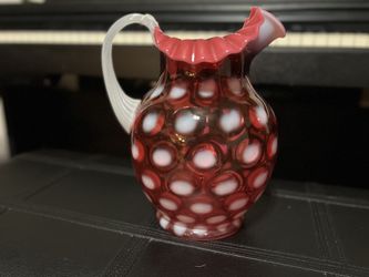 Fenton Coin Dot Cranberry Opalescent Pitcher