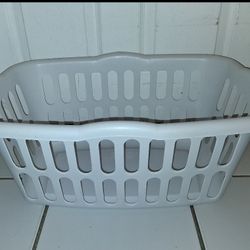 white plastic laundry basket $5 FIRM