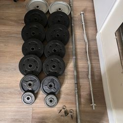 165lbs Weights With Barbell and Ez Bar