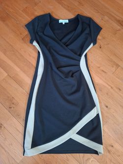 Black and Tan short sleeve asymmetrical dress