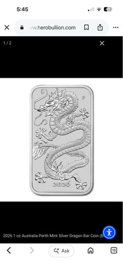 Perth mint 1 ounce silver rectangular coin bar .999 proof silver