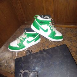Green And White Jordans .youth Size 1 .in GREAT shape