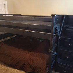 Wooden Twin Over Twin Bunkbed With Storage 