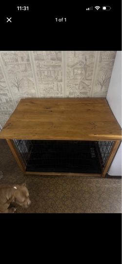 Dog cage table, solid wood.