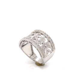 0.28 TCW Round Diamonds Heart 14K Solid White Gold Band Ring Size 7