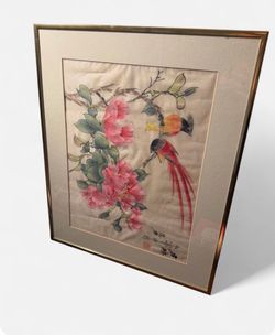Framed Chinese Silk Embroidery Birds and Flowers