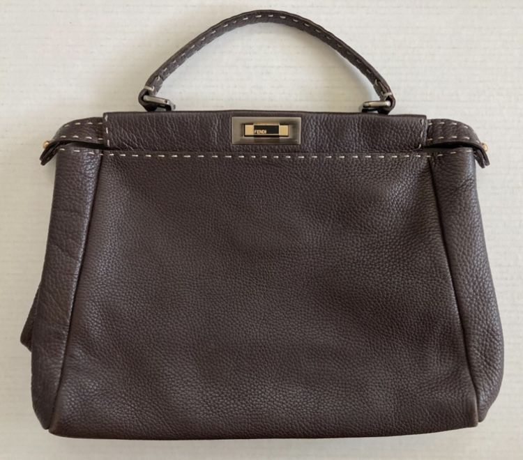 Fendi Handbag Peekaboo Brown Leather Shoulder Tote Bag Gold Top Handle Bag Purse