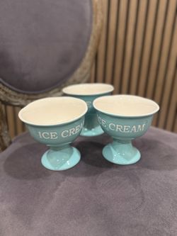 (Qty 3) Teal Ceramic Ice Cream Bowl
