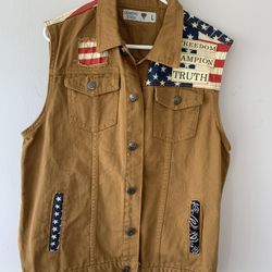 DIAMOND STASH USA CLASSIC DENIM KHAKI VEST SZ L