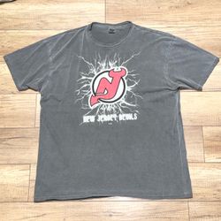 New Jersey Devils Blue 84 Vintage Acid Wash Lightning Graphic T Shirt Mens 2XL