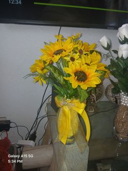 Artificial Sunflower Bouquet in Glass Vase
