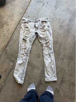 Smoke Rise Men's 36x34 Distressed Ripped Taper Denim Frost Gray Stretch Jeans