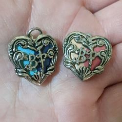 Matching Blue And Pink Best Friend Heart Picture Charms