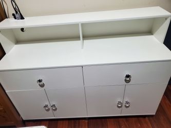 NEW White Sideboard Cabinet with LED Open Shelving