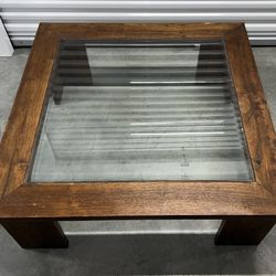 Vintage Mid Century Square Glass Wood Coffee Table 