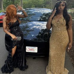 Gold crystal prom dress