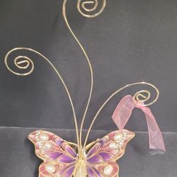 Beautiful Vintage Jewled Butterfly Photo Holder 