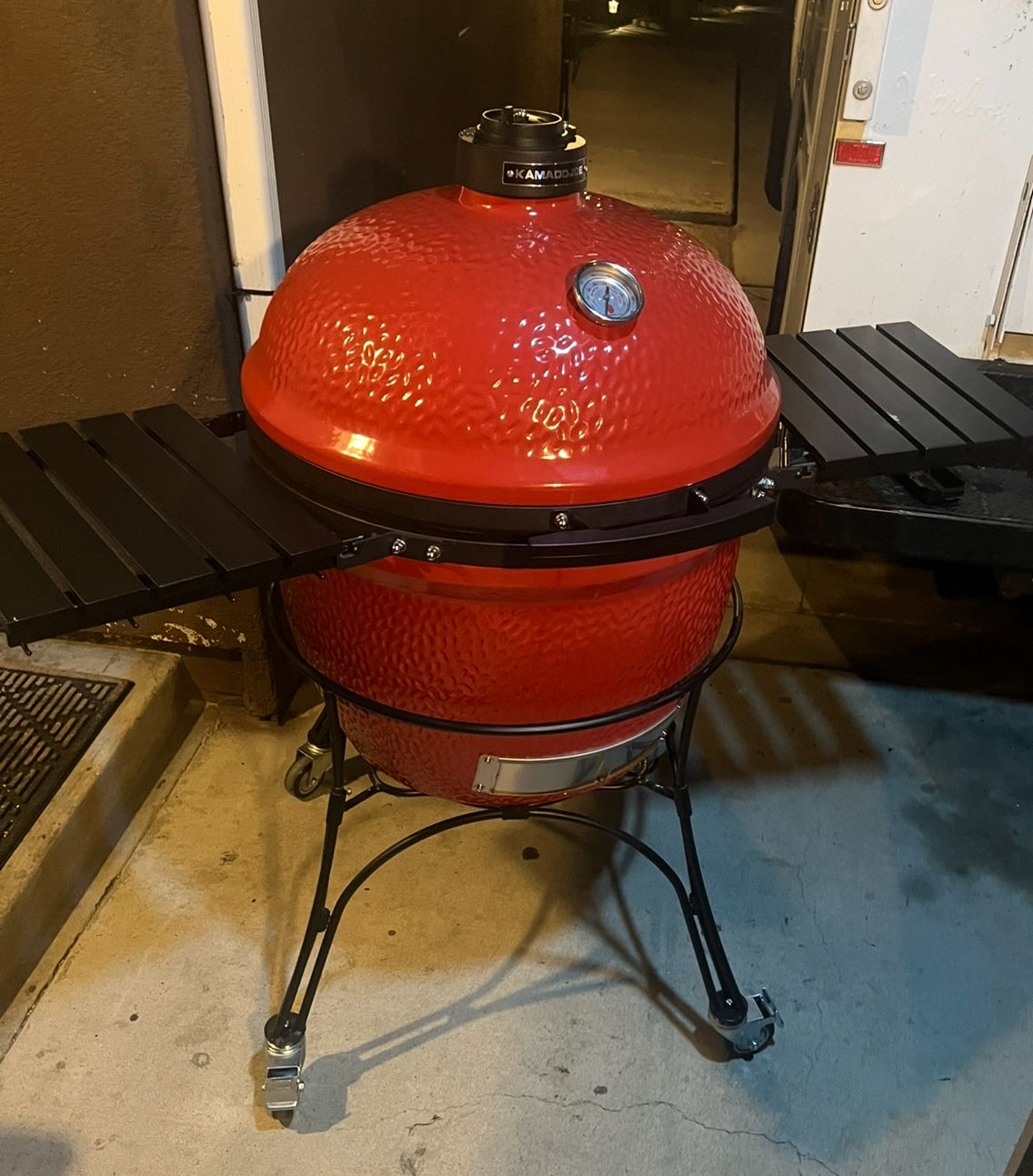 Big Joe | 24 in. Charcoal Grill in Red with Cart, Side Shelves, Grate Gripper, and Ash To