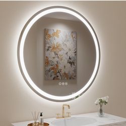 New in box 36" Round LED Mirror for Bathroom Front and Backlit Wall Mounted Bathroom Mirror with Lights, Anti-Fog, Stepless Dimmable 3 Color LED Bathr