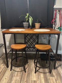 Baxton Studio Vintner Industrial Pub Table with Built In Wine Cage Matte Brown/ Black